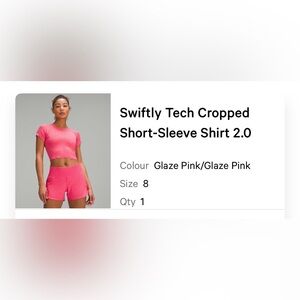 Swiftly Tech Cropped Short-Sleeve Shirt 2.0
Colour Glaze Pink/Glaze Pink